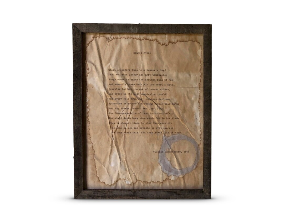 Sonnet 18: Shall I Compare Thee to a Summer's Day Poem Print | William ...