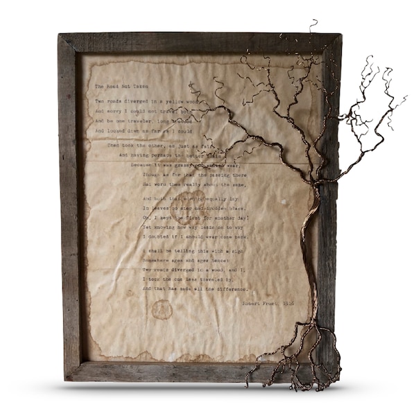 Custom Poem Quote or Song Lyrics | Vintage Typewriter Style Print | Barnwood Framed with Hand Twisted Metal Wire Tree