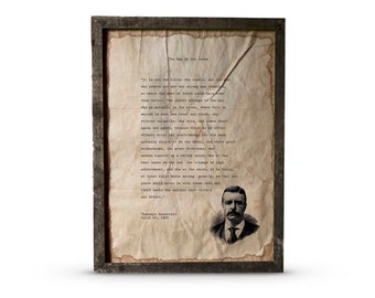 The Man in the Arena Print | Theodore “Teddy” Roosevelt Image/Etching | Vintage Style Print Framed in Barnwood or Unframed | Wall Art