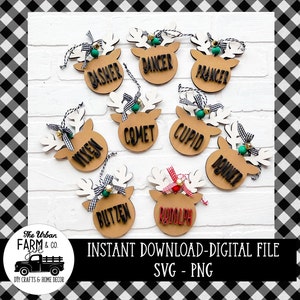 Farmhouse Santa&#39;s Reindeer Ornament SVG Laser Cutting File