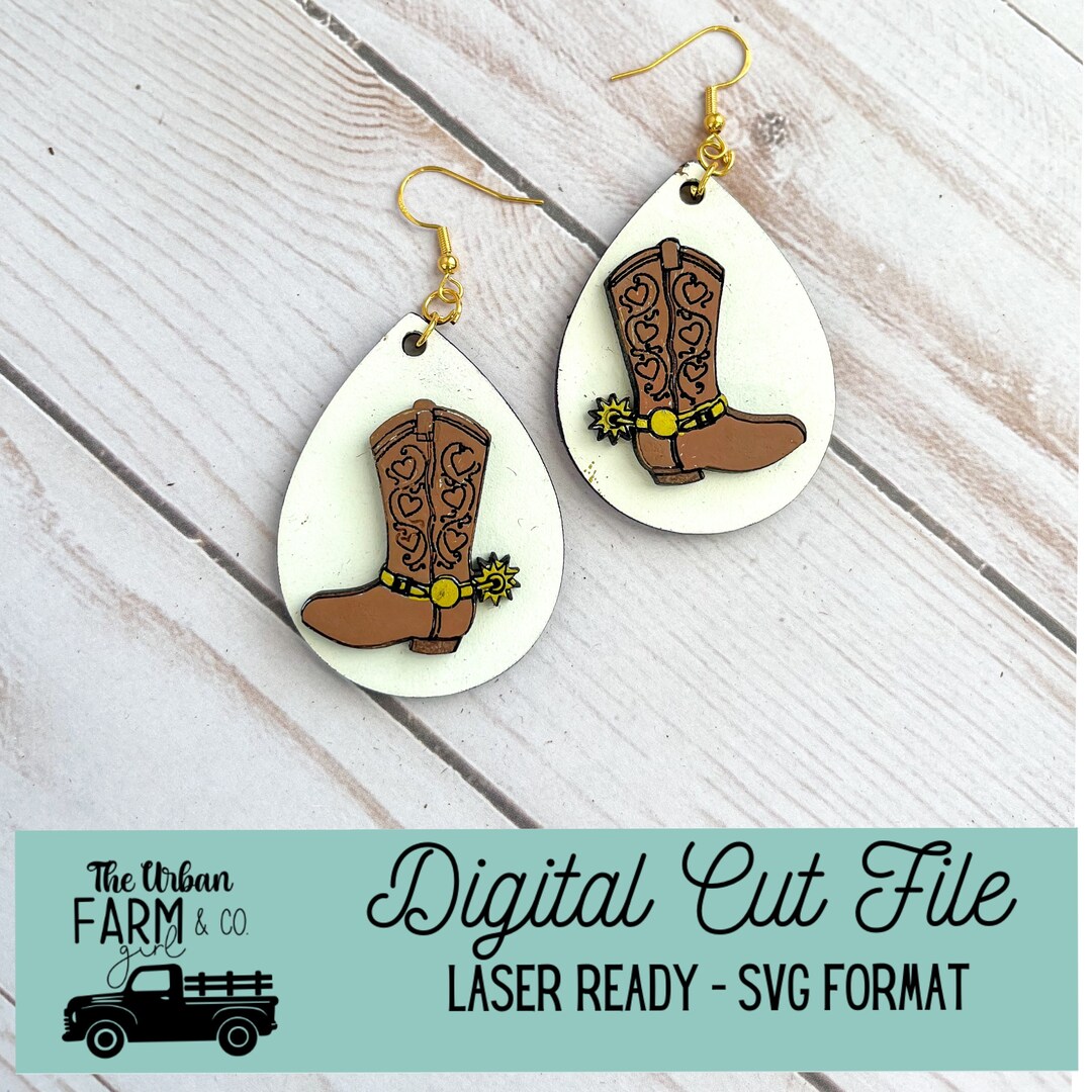 Teardrop Cowboy Boot Earring SVG File Etsy