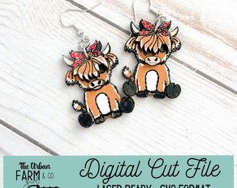 Highland Fluffy Cow Earring SVG File
