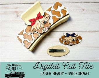 Fluffy Highland Cow Print Hair Clips SVG File