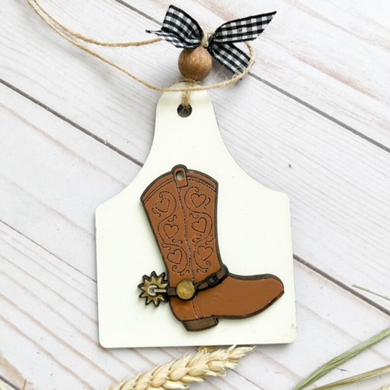 Cowboy Boot Ear Tag Charm SVG - Etsy