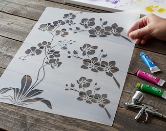 Orquídeas con plantilla para aerógrafo: diseño floral para proyectos creativos