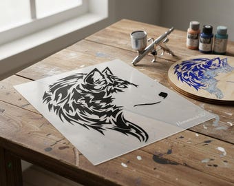 Plantilla de aerógrafo Lobo - Diseño tribal para proyectos creativos