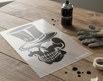 Plantilla de aerógrafo de calavera con sombrero de copa