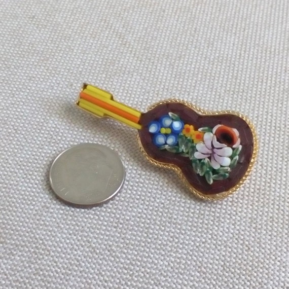 Micro mosaic GUITAR brooch Made in Italy  Floral … - image 4