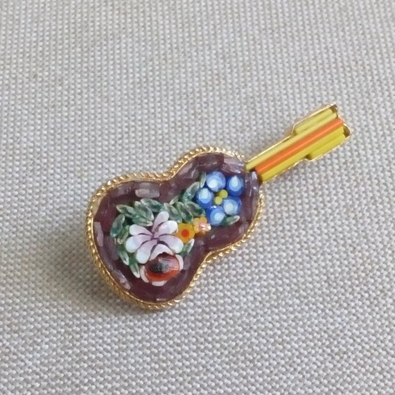 Micro mosaic GUITAR brooch Made in Italy  Floral … - image 9