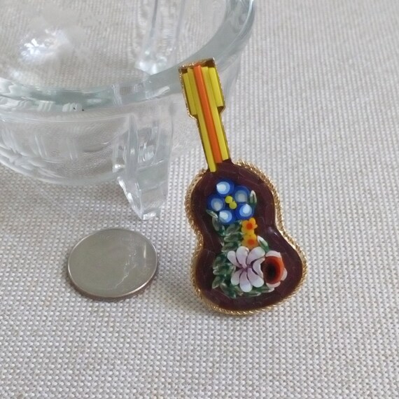 Micro mosaic GUITAR brooch Made in Italy  Floral … - image 10