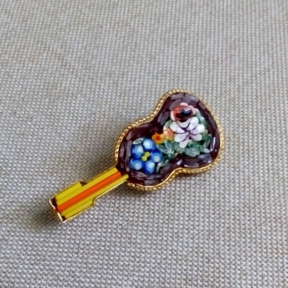 Micro mosaic GUITAR brooch Made in Italy  Floral … - image 5
