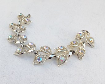 Floral AB crystal linked bracelet Vintage silver tone leaf bracelet Wedding jewelry Special occasions Classic bridal Daughter in law gift