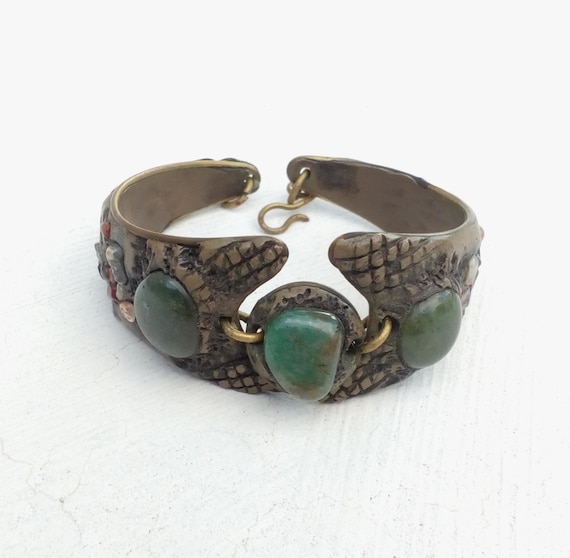 Unique handmade cuff bracelet with semi-precious … - image 1