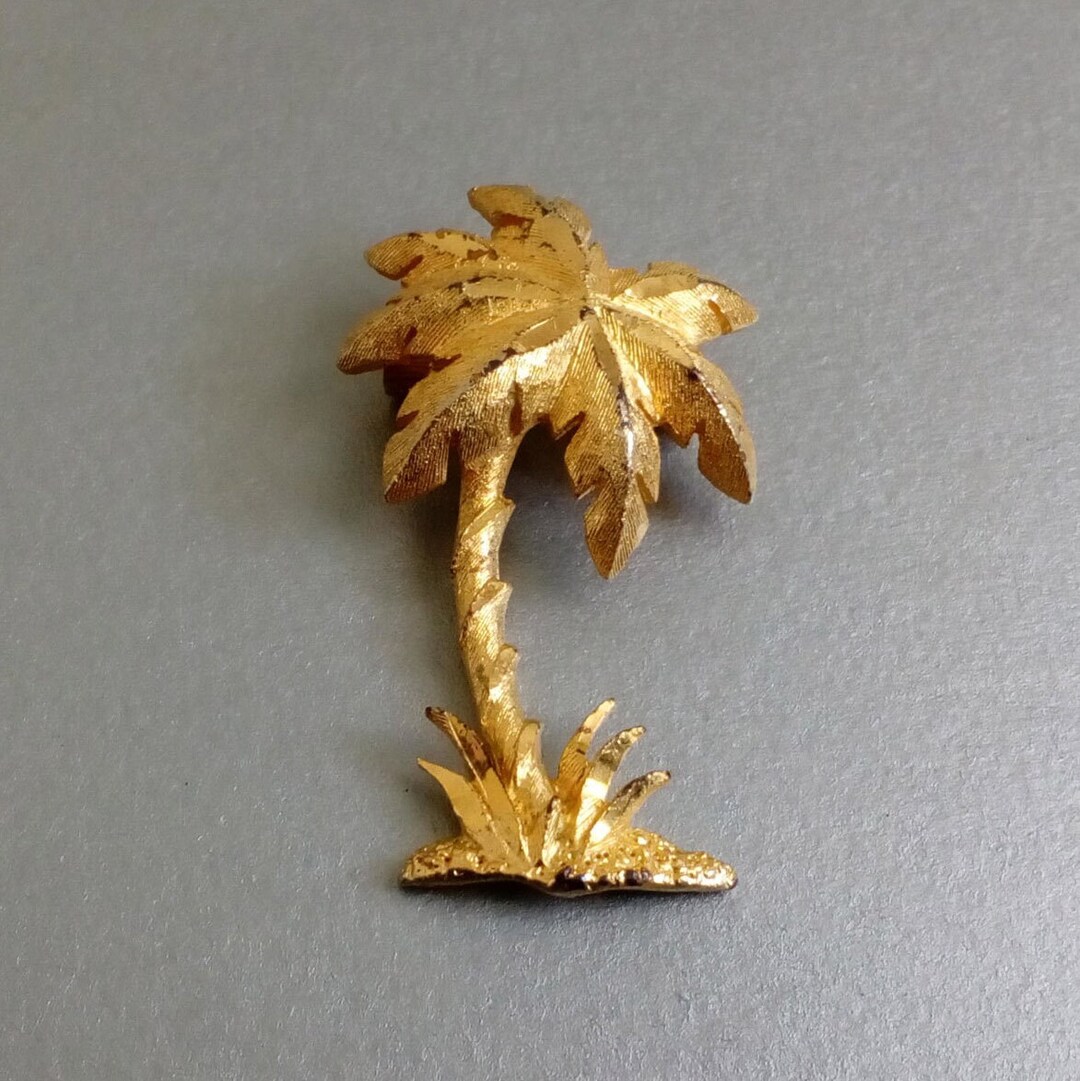 Palm Tree Pin Vintage PALM TREE Brooch MAMSELLE Pin Brushed Gold Tone Dress/scarf Pin ...