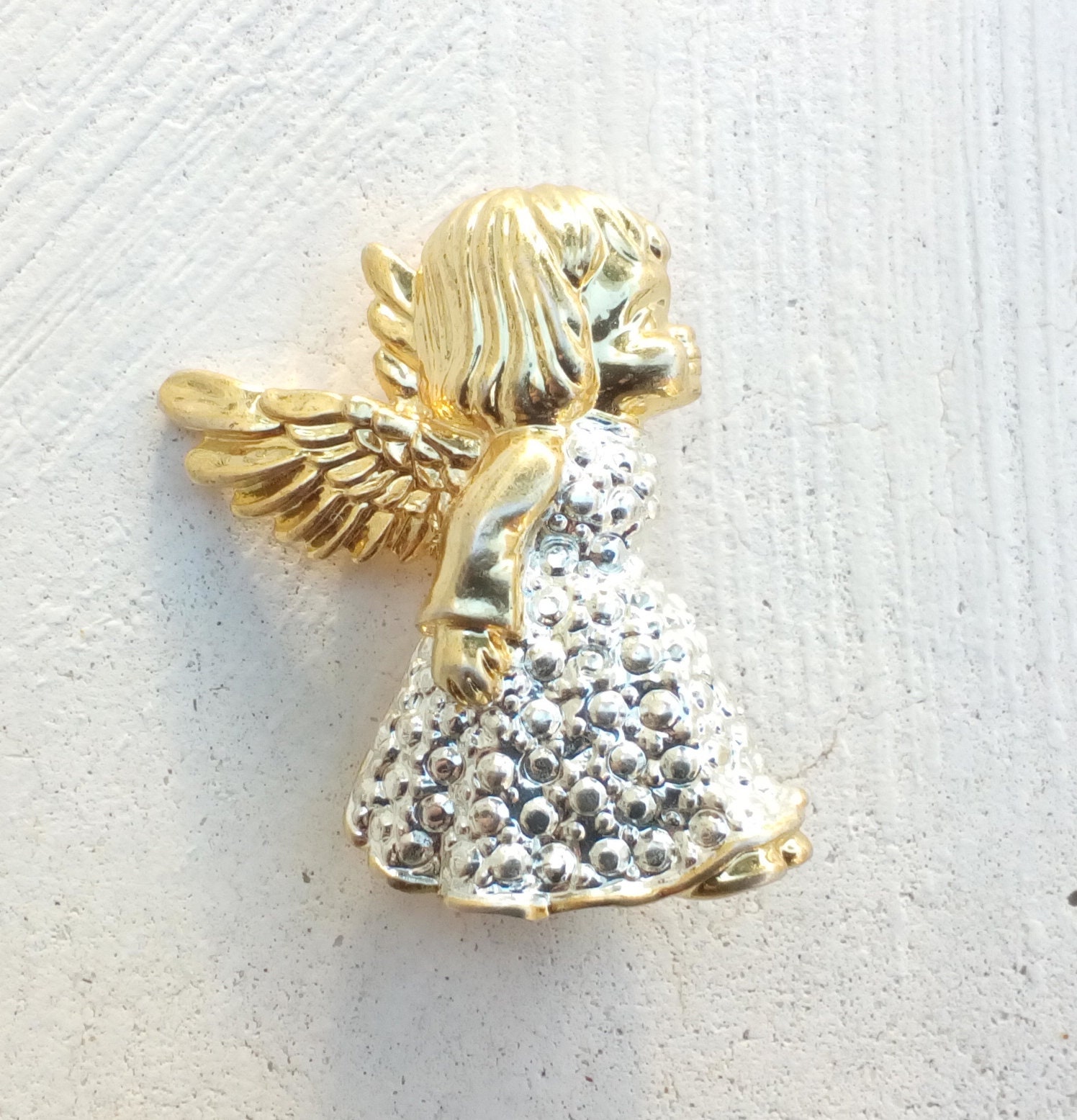 Vintage Gold Silver Tone Angel Girl Brooch Pin Baby Shower Etsy