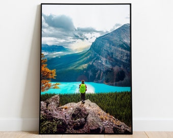 Overlooking Heaven Print, Canadian Rockies Printable Photo, Banff National Park, Mountain Landscape digital photo, Sunshine on Lake Louise