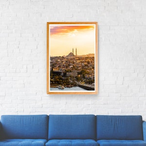 Golden Istanbul Print, Sunset over Istanbul Art, Golden Hour over City, Printable digital photo, Middle-east Cityscape, Birds over Mosque image 6