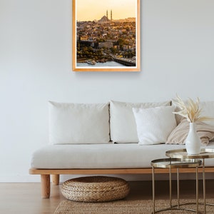 Golden Istanbul Print, Sunset over Istanbul Art, Golden Hour over City, Printable digital photo, Middle-east Cityscape, Birds over Mosque image 4