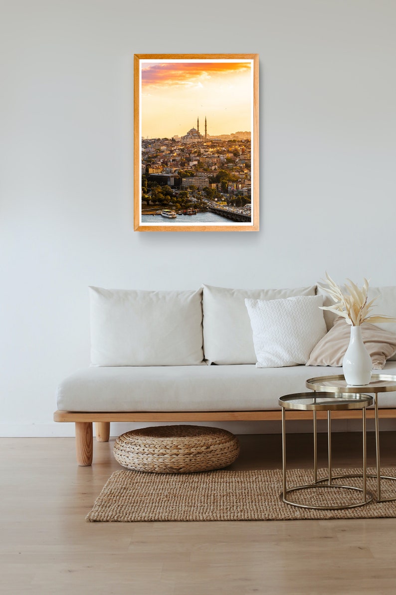 Golden Istanbul Print, Sunset over Istanbul Art, Golden Hour over City, Printable digital photo, Middle-east Cityscape, Birds over Mosque image 4