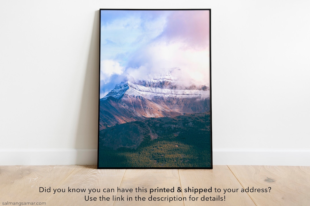 Magical Cloudy Mountain Wall Art, Canadian Rockies Printable Photo