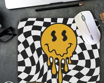 Retro Trippy Smiley geruite muismat - Psychedelic Trip - Gamercadeaus - Skater Aesthetic