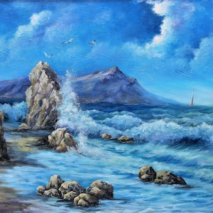Oil painting, picture for the interior, oli painting on canvas, original art, oil on canvas &quot;Tidal bore&quot; 20&quot; inches 24&quot; inches (50x60 cm)