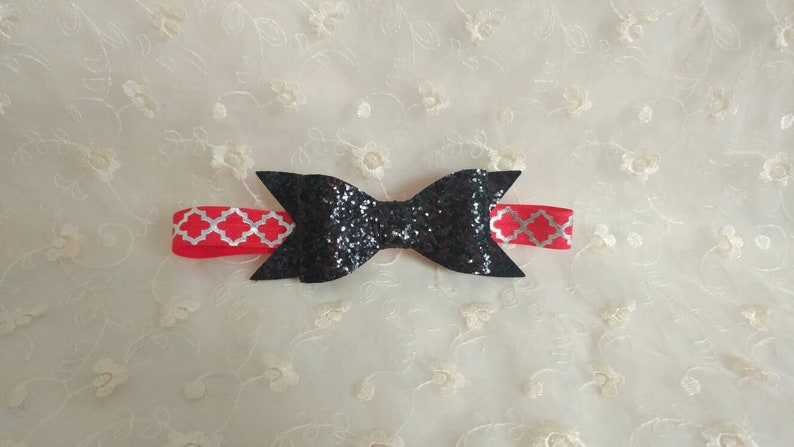 0-6 Month Red And Black Glitter Bow Headband