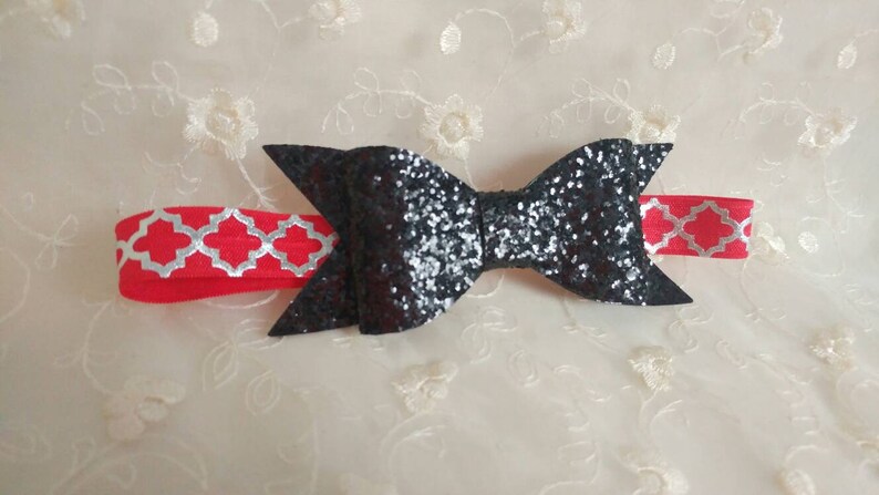 0-6 Month Red And Black Glitter Bow Headband