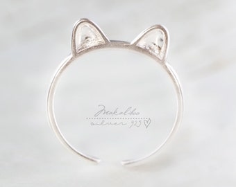 Bague réglable en argent, oreilles de chat, un cadeau pour elle, bague oreilles de chat, bague chat en argent 925, bague en argent sterling,