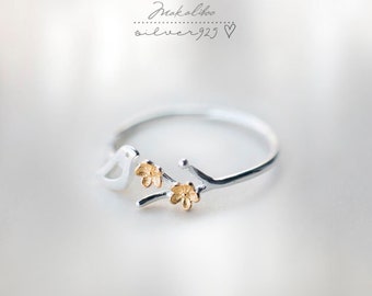 Zilveren verstelbare ring, bloem ring, een cadeau voor HAAR, 925 zilveren sakura sieraden, sterling zilveren ring