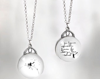 silver 925 - silver necklace with The Little Prince, Double-sided silver medallion with a quote from The Little Prince