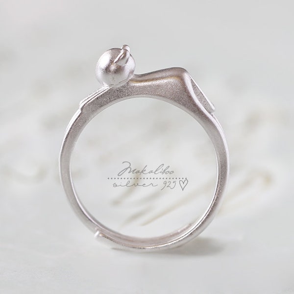 Anillo de plata ajustable, Un regalo para ELLA, anillo de gato, anillo de gato de plata 925, anillo de plata esterlina, joyería de plata