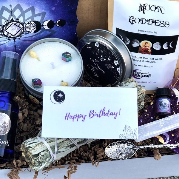 Happy Birthday gift box for women, self care, witchy gifts, spiritual gifts, crystals, moon box, Mother's Day care package, best friend gift