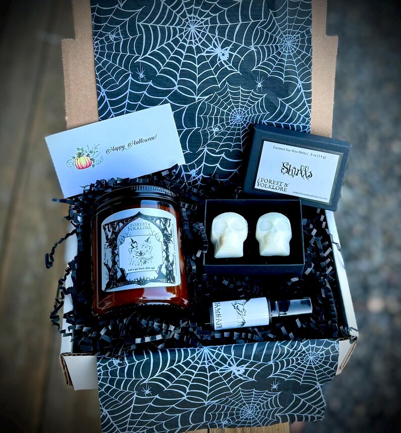 Halloween Gift Box, Handcrafted Candle, Wax Melts, Samhain Perfume Oil