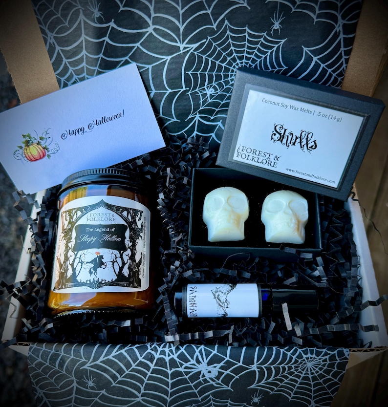 Halloween Gift Box, Handcrafted Candle, Wax Melts, Samhain Perfume Oil