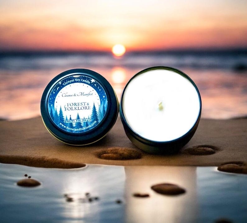 Cleanse & Manifest Coconut Soy Candle: Eucalyptus Mint Aromatherapy (4 oz Tin) image 8