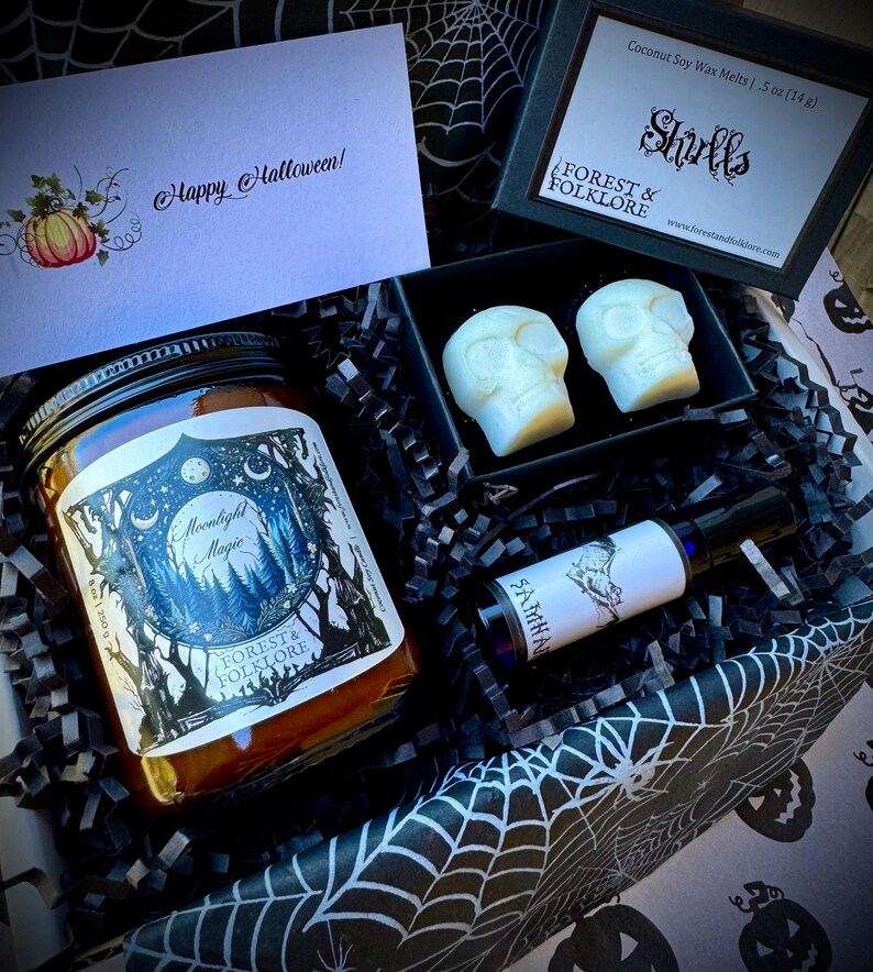 Halloween Gift Box, Handcrafted Candle, Wax Melts, Samhain Perfume Oil