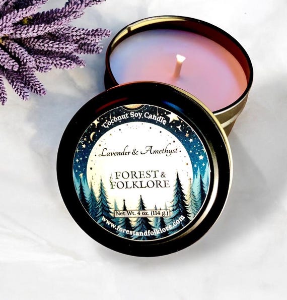 Lavender Amethyst Coconut Soy Candle: Aromatherapy Spa Candle
