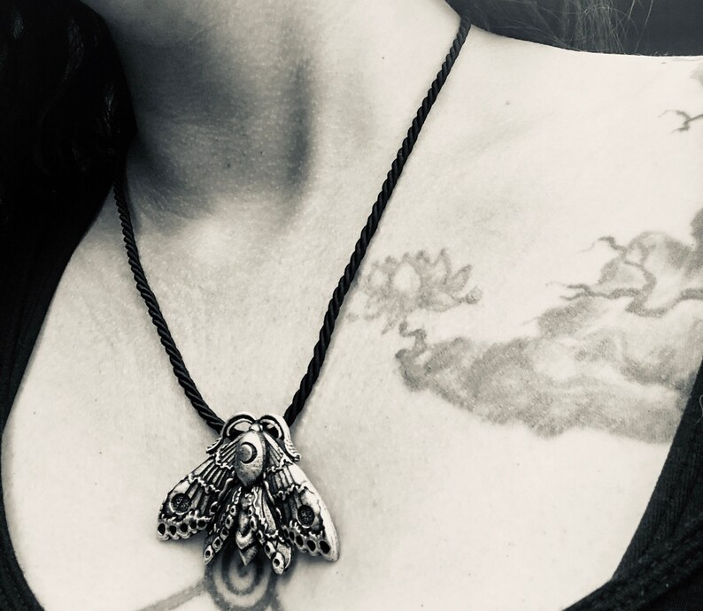 Lunar moth pendant necklace Wicca Witchcraft Pagan inspired jewelry.