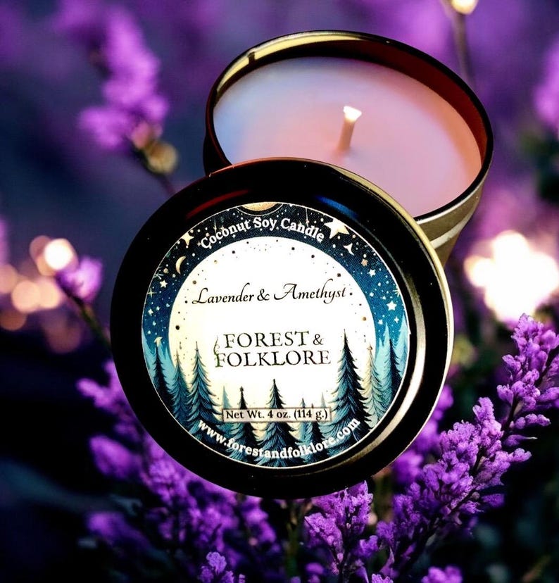 Lavender Amethyst Coconut Soy Candle: Aromatherapy Spa Candle image 3