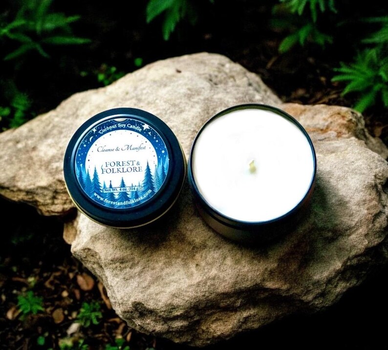 Cleanse & Manifest Coconut Soy Candle: Eucalyptus Mint Aromatherapy (4 oz Tin) image 3