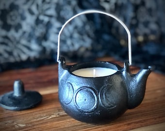 Triple Moon Cauldron Candle, Choose Your Own Scent, Coconut Soy Wax, Gothic Halloween Decor