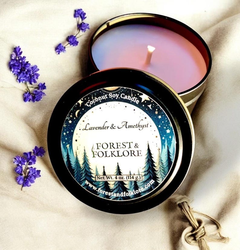 Lavender Amethyst Coconut Soy Candle: Aromatherapy Spa Candle image 5
