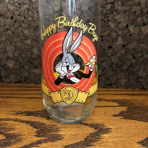 Reduced*Looney Tunes 1990 vintage Bugs Bunny’s 50th birthday drinking glass no international shipping from this shop Including Canada
