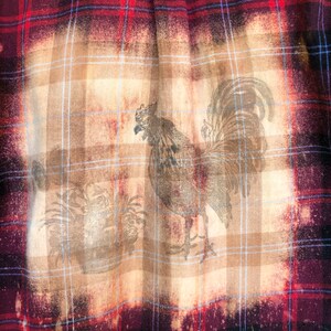 Repurposed flannel bleached long sleeve with Rooster on back  no international shipping from this shop