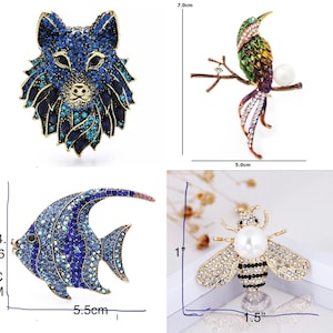 Rhinestone pins Wolf  hummingbird fish beeno international shipping from this shop