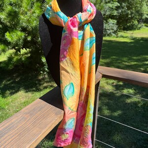 hand painted silk scarf orange with botanical motif
