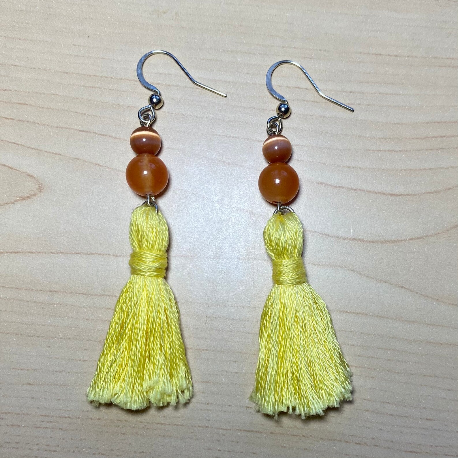 Carnelian Yellow Tassel Earrings Etsy UK