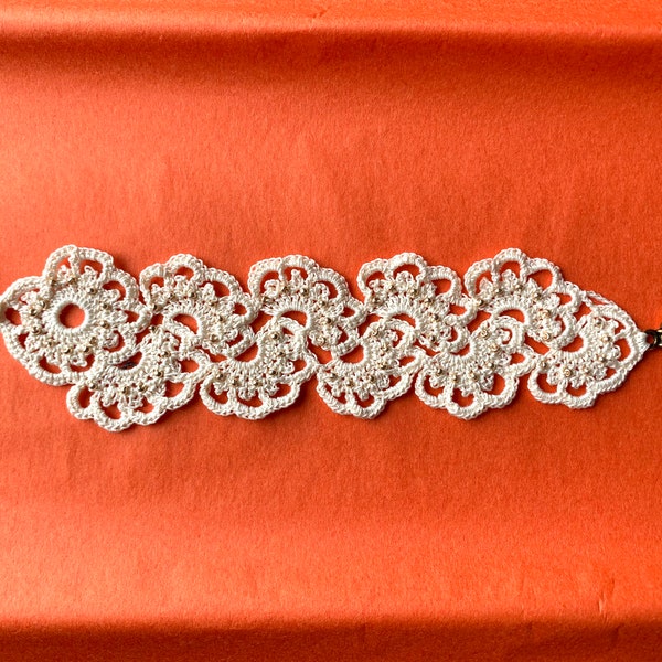 Evelyn Beaded Crochet Cuff Bracelet Vintage Design Pattern