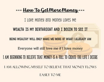 How To Get More Money - I Love Money - Declarations and Affirmations for Wealth and Abundance Placard-Poster-Display